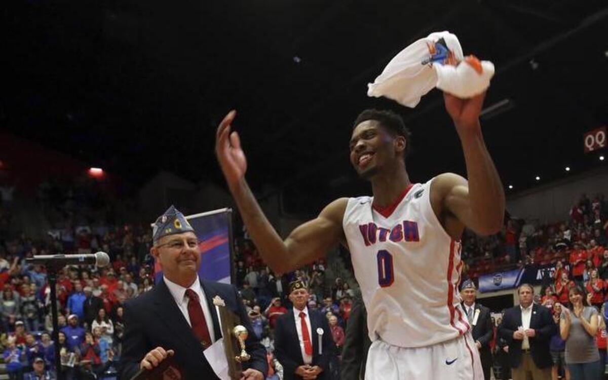Hutchinson Community College’s Shakur Juiston (right) was named the Most Valuable Player of the NJCAA Div I men's college basketball championship on March 25 in Hutchinson, Kan.