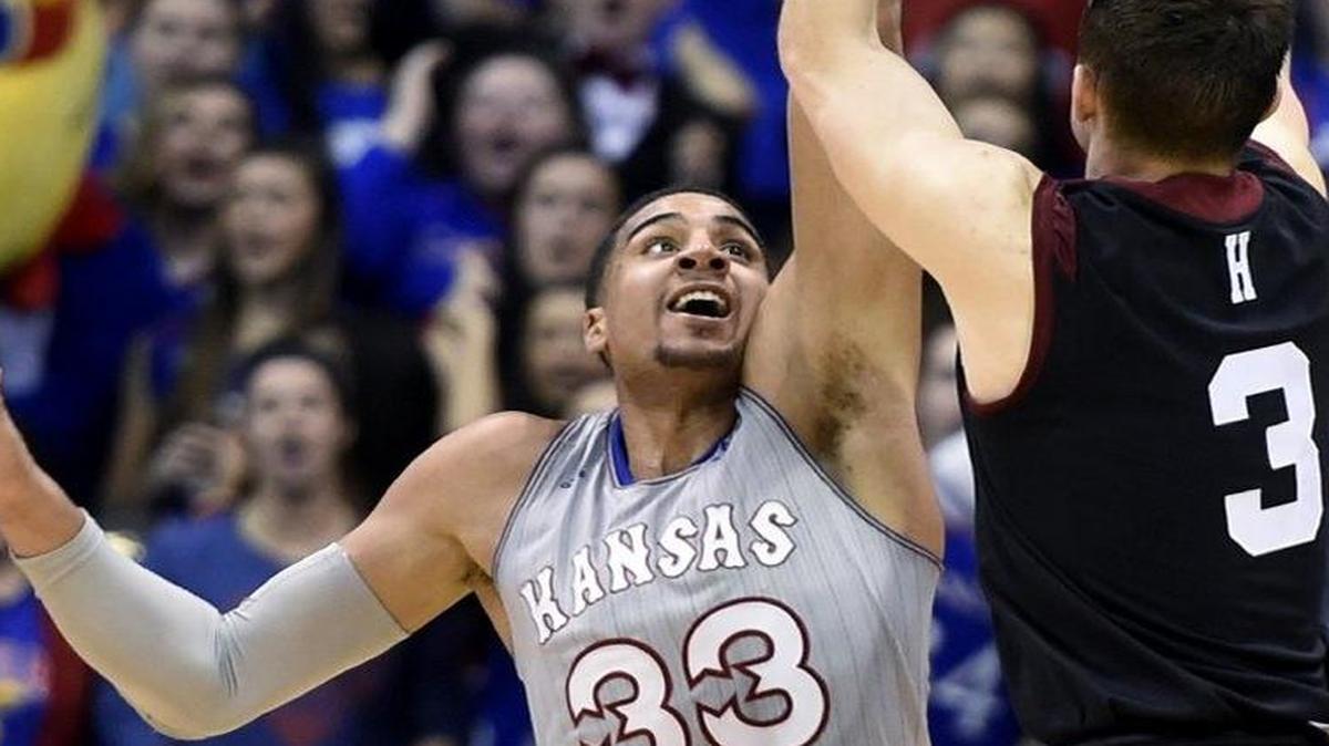 Kansas junior forward Landen Lucas (left) received plenty of playing time in the second half against Harvard on Saturday.