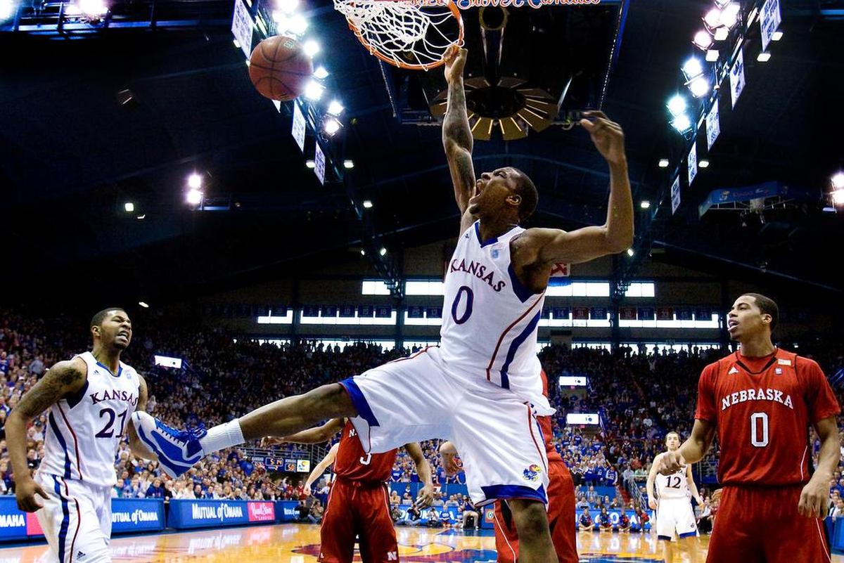 Thomas Robinson came off the Jayhawks bench and gave the Allen Fieldhouse crowd something to shout about when Kansas played Nebraska on Jan. 15, 2011. Thomas scored all of his nine points after the break and had two monster slams that coach Bill Self remarked, “really got the crowd in the game.” Robinson also had five rebounds and three blocks, in only 15 minutes on the floor. KU came back to beat Nebraska, 63-60.