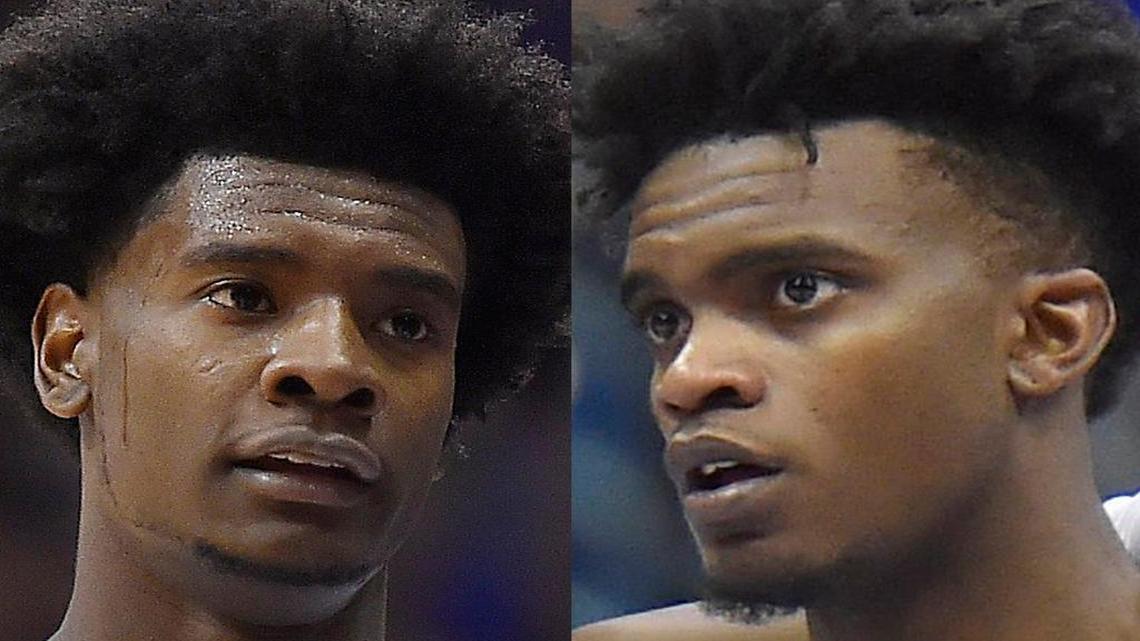 KU basketball players Josh Jackson (left) and Lagerald Vick