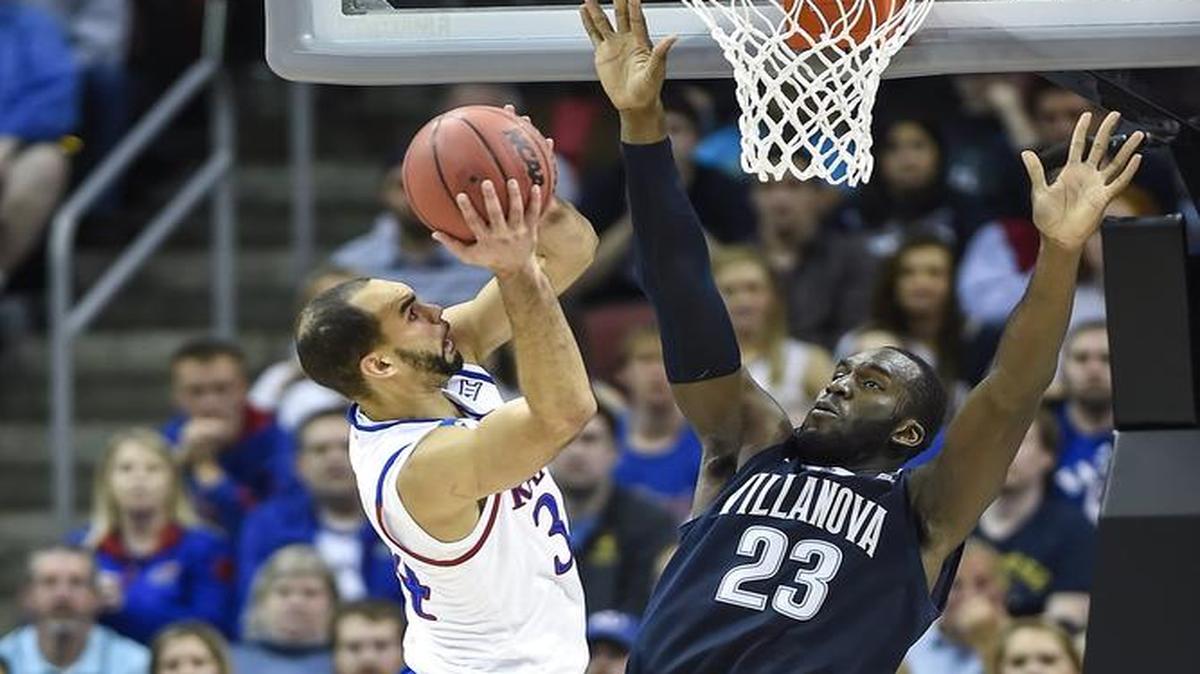 In an NCAA tournament game in March, Perry Ellis, then a KU forward, drove to the basket against Villanova’s Daniel Ochefu.