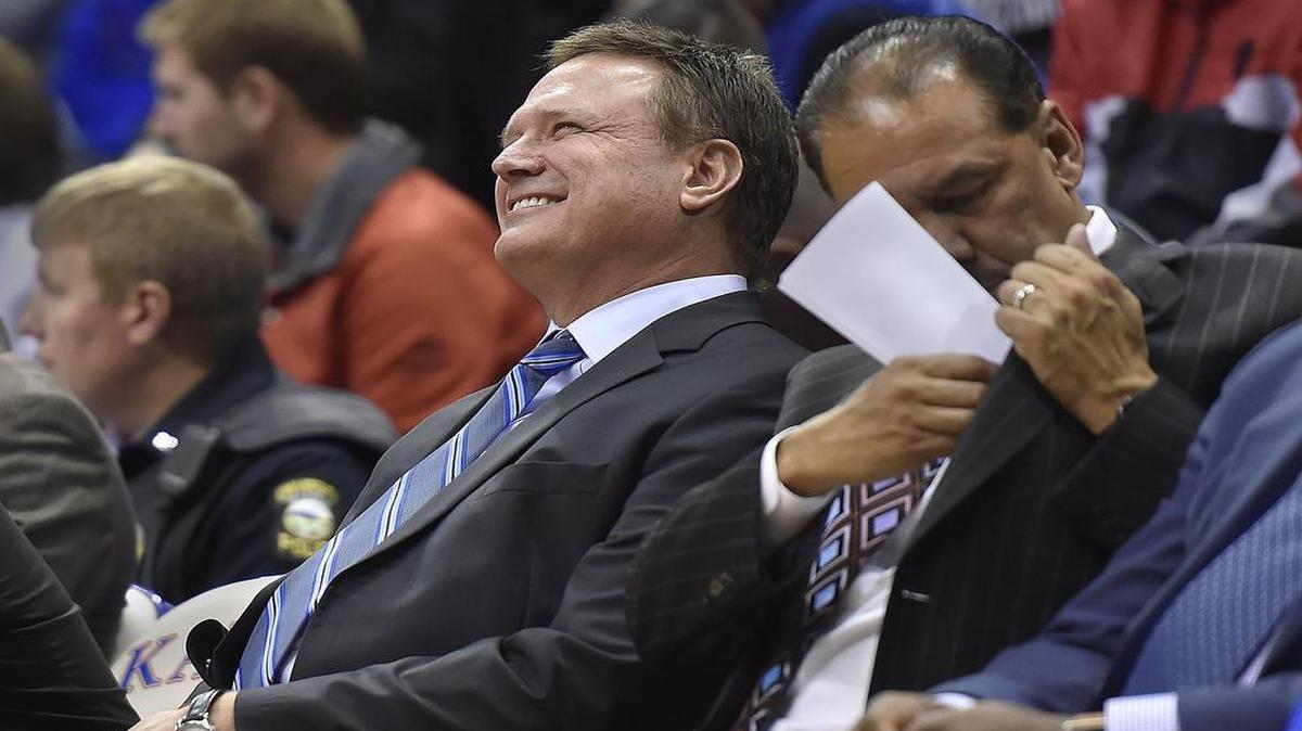 Kansas coach Bill Self smiled on the bench during a game against Long Beach State last season.