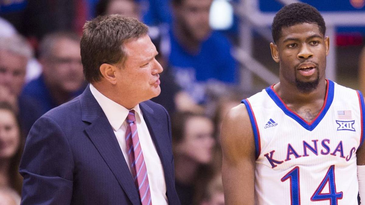 KU coach Bill Self talked with guard Malik Newman after Newman was whistled for a foul in the first half of Friday’s game against Oakland at Allen Fieldhouse.