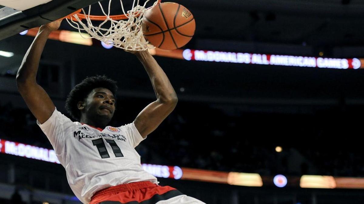 Forward Josh Jackson, dunking during the McDonald’s All-American game in March, brings a killer instinct to every game he plays.
