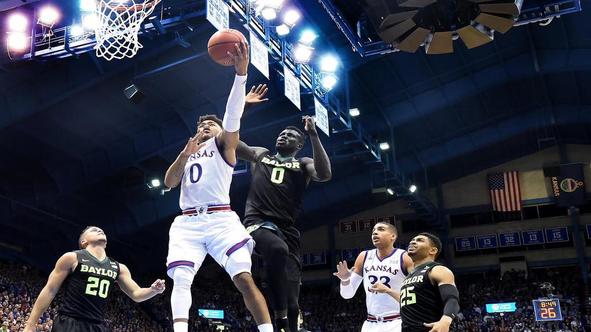KU senior Frank Mason took a shot in the paint during a game against Baylor on Feb. 1 at Allen Fieldhouse. The teams will meet again on Saturday.