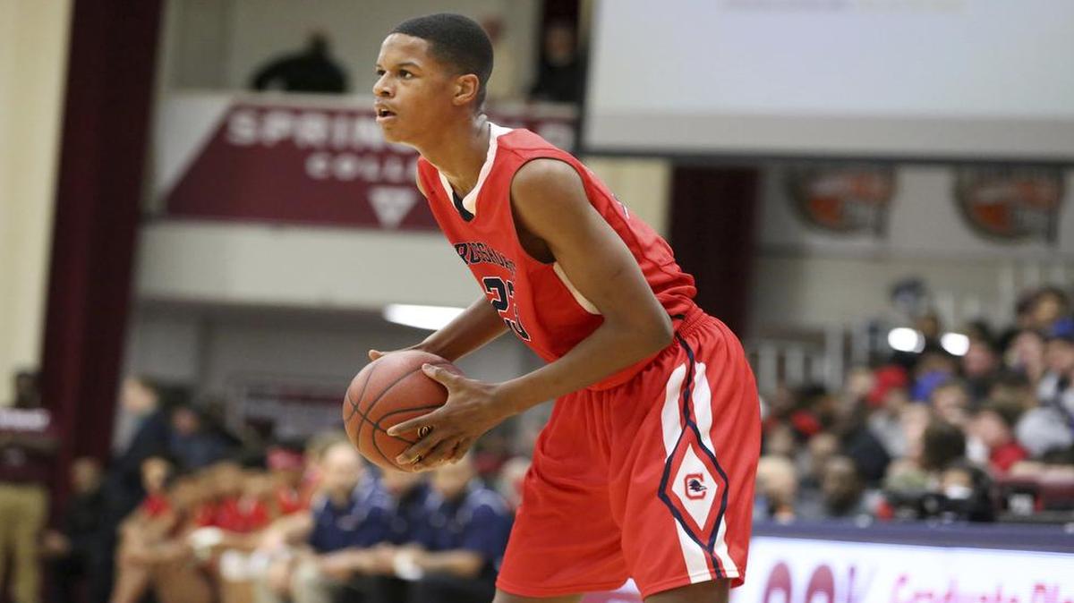 Crossroads School's Shareef O'Neal in action against Cambridge Rindge and Latin during a high school basketball game at the 2017 Hoophall Classic on Saturday, January 14, 2017, in Springfield, Mass.