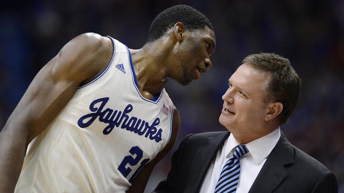 Bill Self coached Joel Embiid (left) for one season at Kansas.