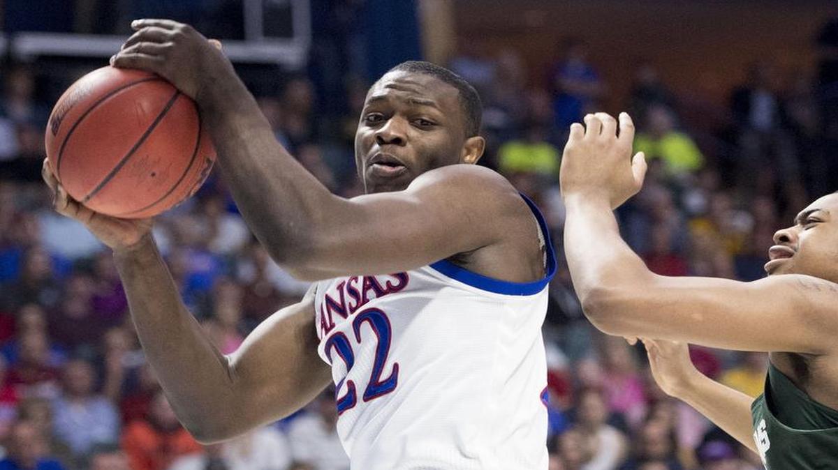 Dwight Coleby (left) averaged 1.7 points and 1.8 rebounds per game in limited duty this season for the Kansas Jayhawks.