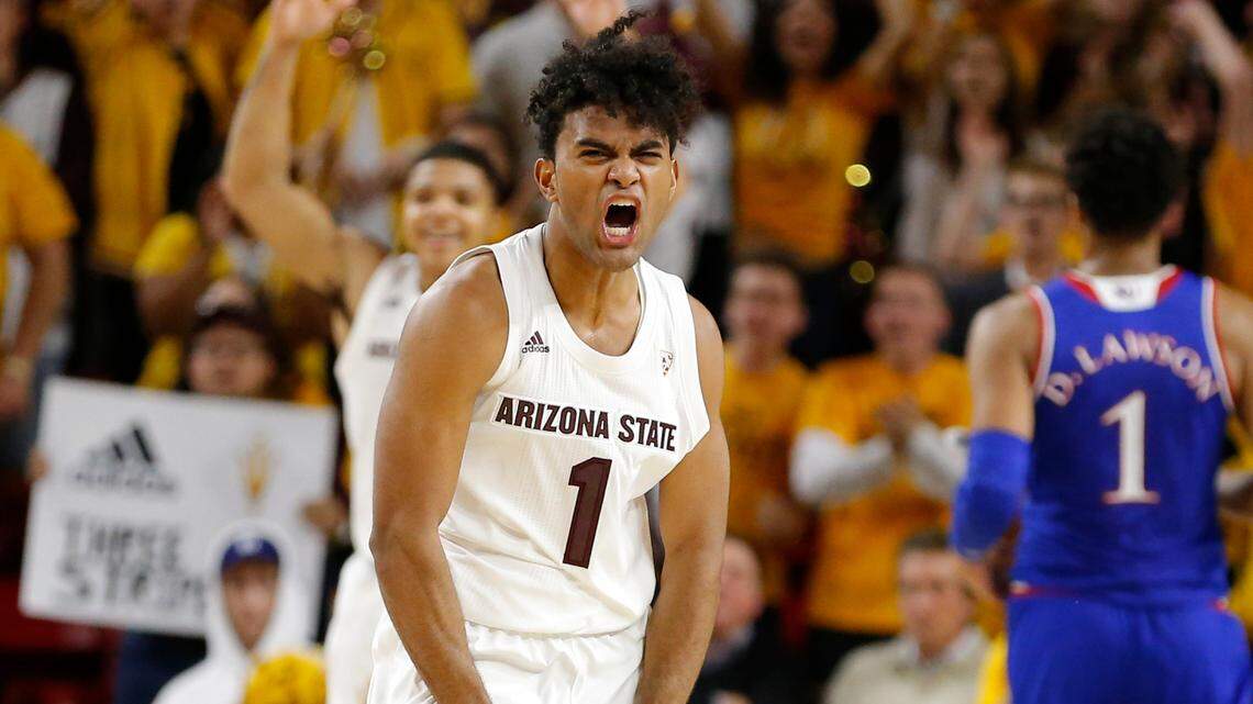 Arizona State guard Remy Martin (1) in the first half during an NCAA college basketball game against Kansas, Saturday, Dec. 22, 2018, in Tempe, Ariz.