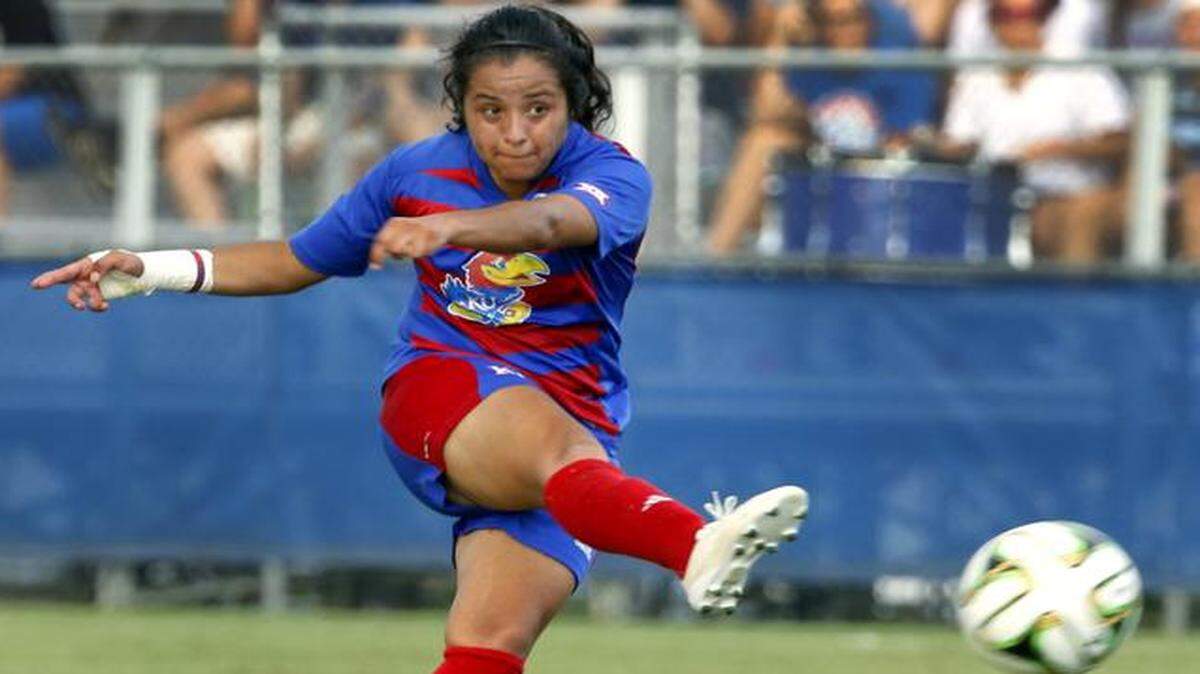 
KU junior Liana Salazar, a 5-foot-3 midfielder, leads Kansas with six goals, the second most in the Big 12.
