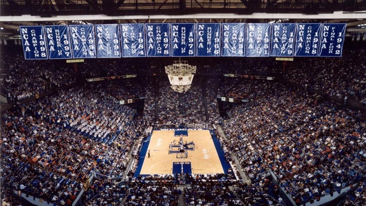 Rupp Arena, with a seating capacity of 23,000, is filled to the rafters for Kentucky basketball games.