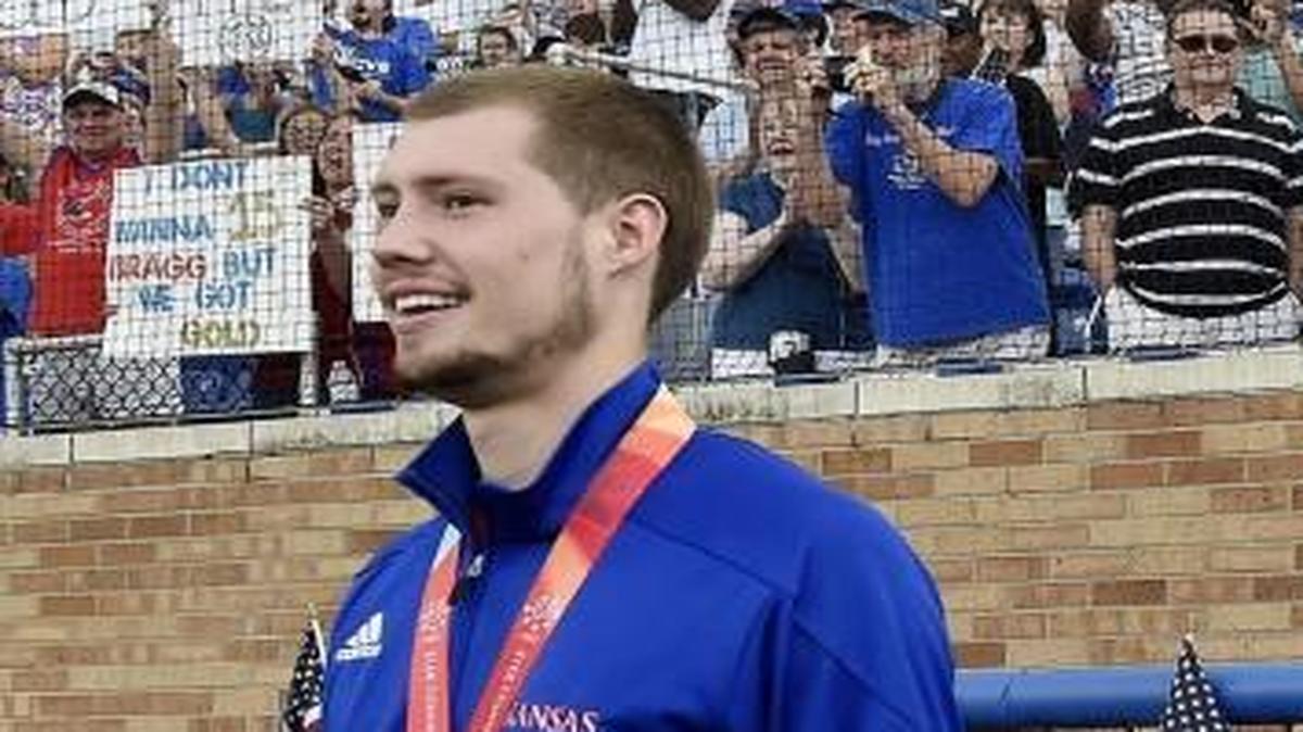 University of Kansas fans and supporters welcomed back World University Games gold medal winning Team USA to Hoglund Ballpark on campus on July 15, 2015. With the crowd cheering, Tyler Self (from left), Hunter Mickelson, Jamari Traylor, Carlton Bragg and teammates walked out to the field.
