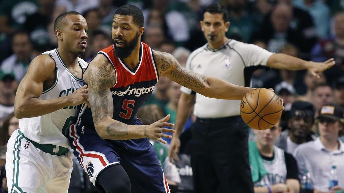 Markieff Morris (right) has agreed to a two-year deal with Detroit. He’s seen here competing for Washington.