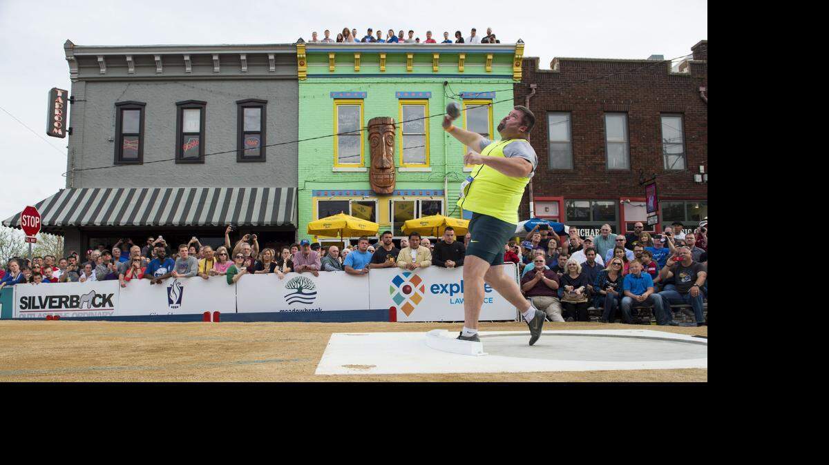 
Christian Cantwell won the Downtown Shot Put event, held Friday in Lawrence.
