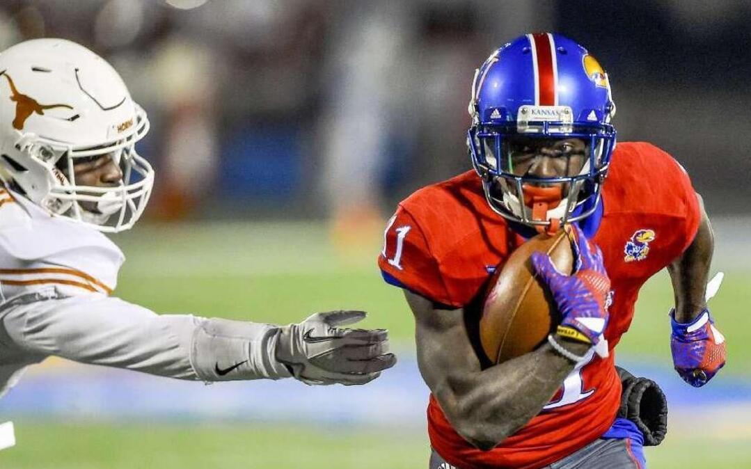 Kansas sophomore wide receiver Steven Sims has 818 receiving yards and seven touchdowns heading into Saturday’s game against Kansas State.