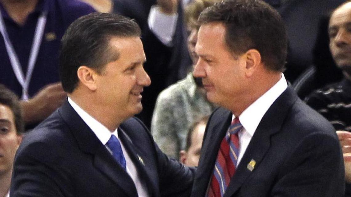 Kentucky coach John Calipari (left) and KU coach Bill Self.