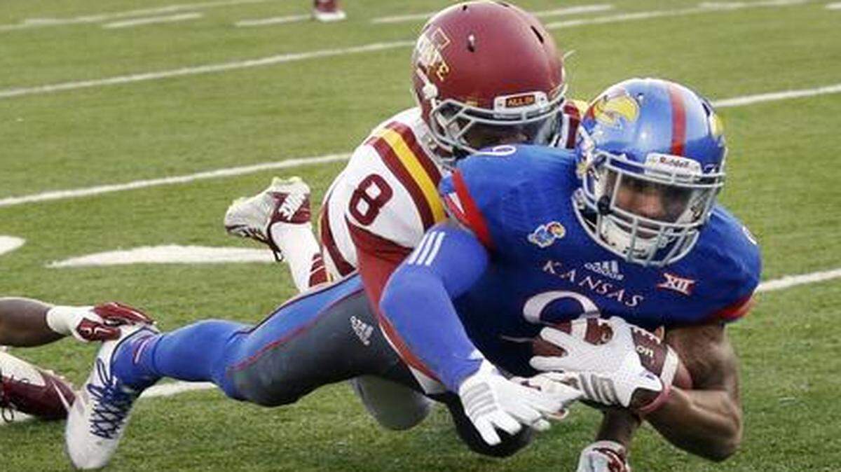 
Kansas wide receiver Nigel King has emerged as Kansas’ go-to receiver, a true big-play threat for a program that has been devoid of even average receiving targets in recent years. 
