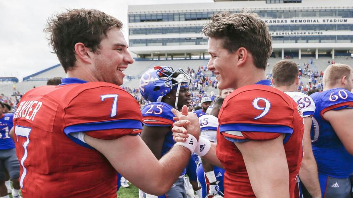 KU fans might not find out if Peyton Bender (left) or Carter Stanley is the starting quarterback until the Sept. 2 season opener.