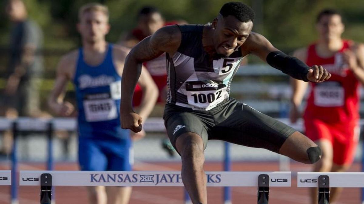 Former University of Kansas sprinter Michael Stigler ran the 400 meter hurdles in 50.12 during the Kansas Relays on Saturday.