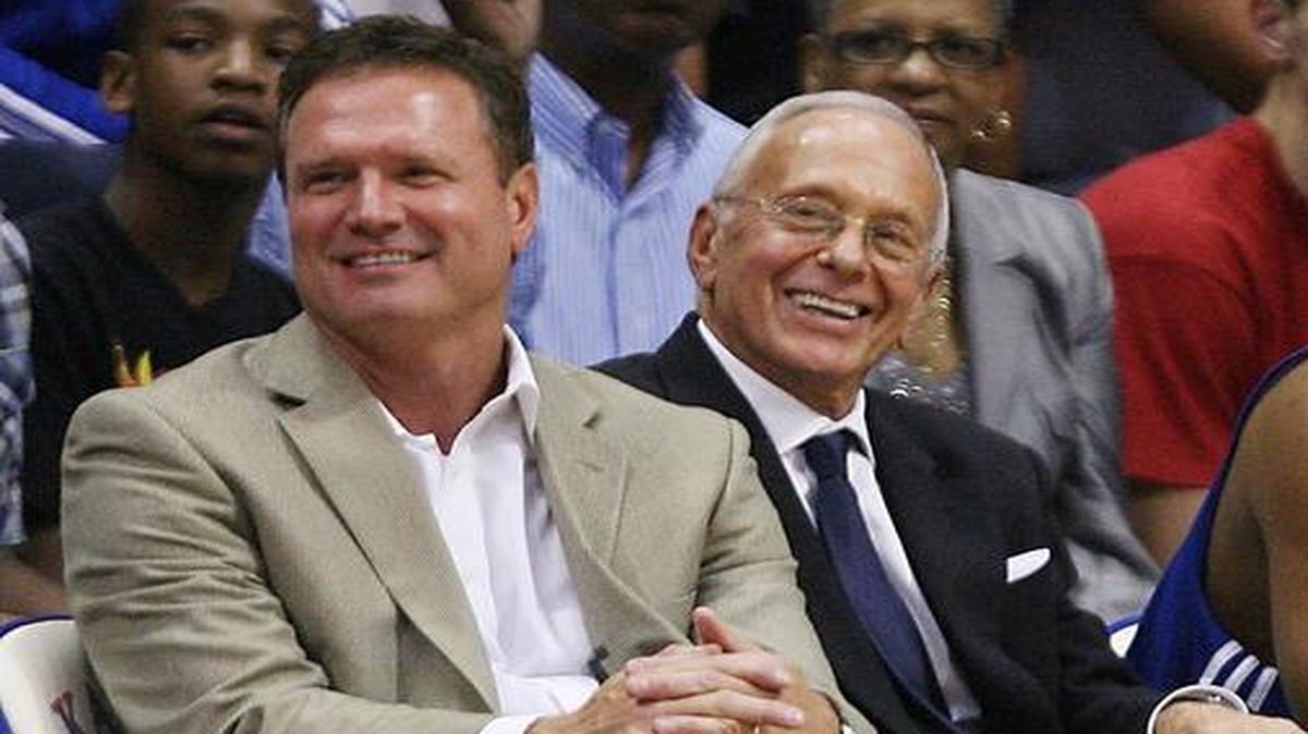 Former KU coach Larry Brown (second from left) will introduce current KU coach Bill Self (left) at next month’s Naismith Memorial Basketball Hall of Fame induction.