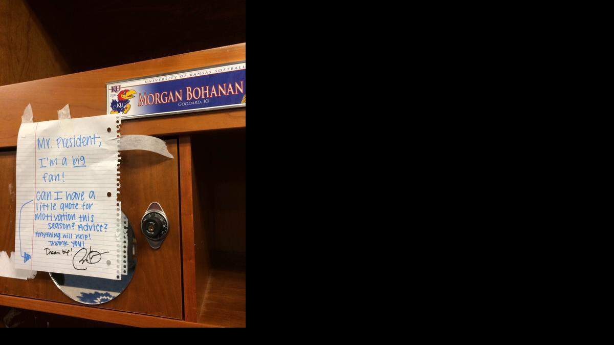
Morgan Bohanan was one of several Kansas softball players who left a handwritten note to the president on their lockers.

