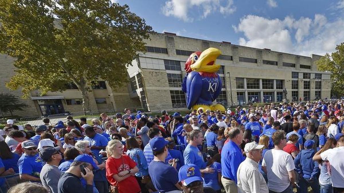 KU fans lined up while waiting for the doors to open at Allen Fieldhouse for Late Night in the Phog in 2016.