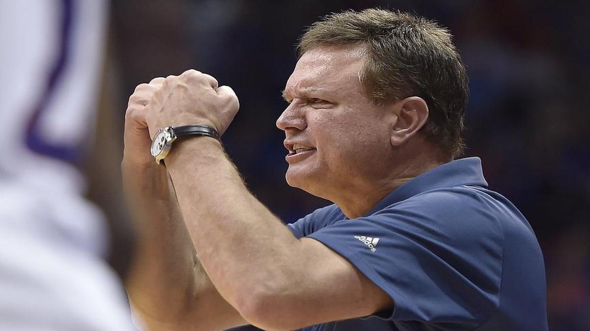 KU coach Bill Self let Landen Lucas know what he expected out of the senior during the second half of Tuesday night’s exhibition game against Washburn at Allen Fieldhouse in Lawrence.