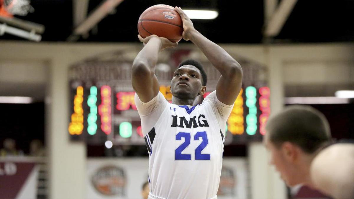 IMG Academy’s Silvio De Sousa shoots a free throw against Wasatch Academy during a high school basketball game at the 2017 Hoophall Classic on Sunday, January 15, 2017, in Springfield, Mass.