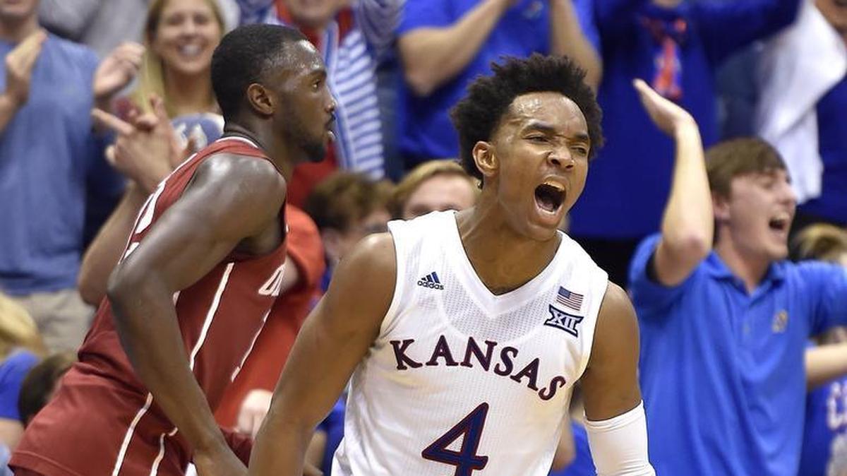 KU's Devonté Graham let out a yell during the Jayhawks’ 73-63 victory over Oklahoma in Lawrence last season.