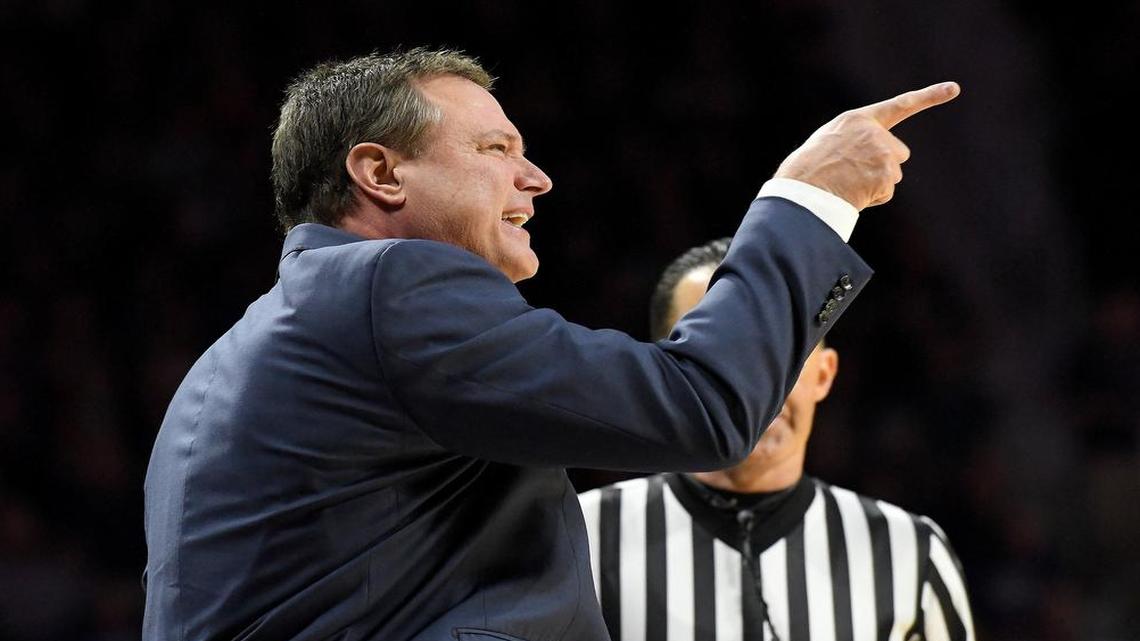 Kansas Jayhawks coach Bill Self signaled during a game last season against the Kansas State at Bramlage Coliseum in Manhattan, Kansas.