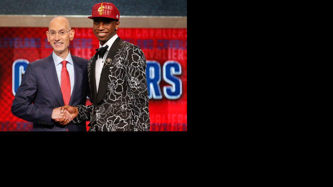 
KU’s Andrew Wiggins shook hands with NBA commissioner Adam Silver after Wiggins was chosen Thursday by Cleveland as the No. 1 overall pick in the NBA Draft.


