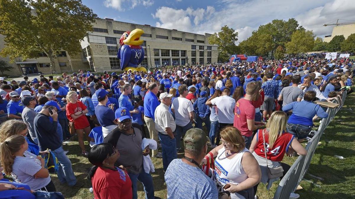 KU fans outside Allen Fieldhouse before a Late Night in the Phog.