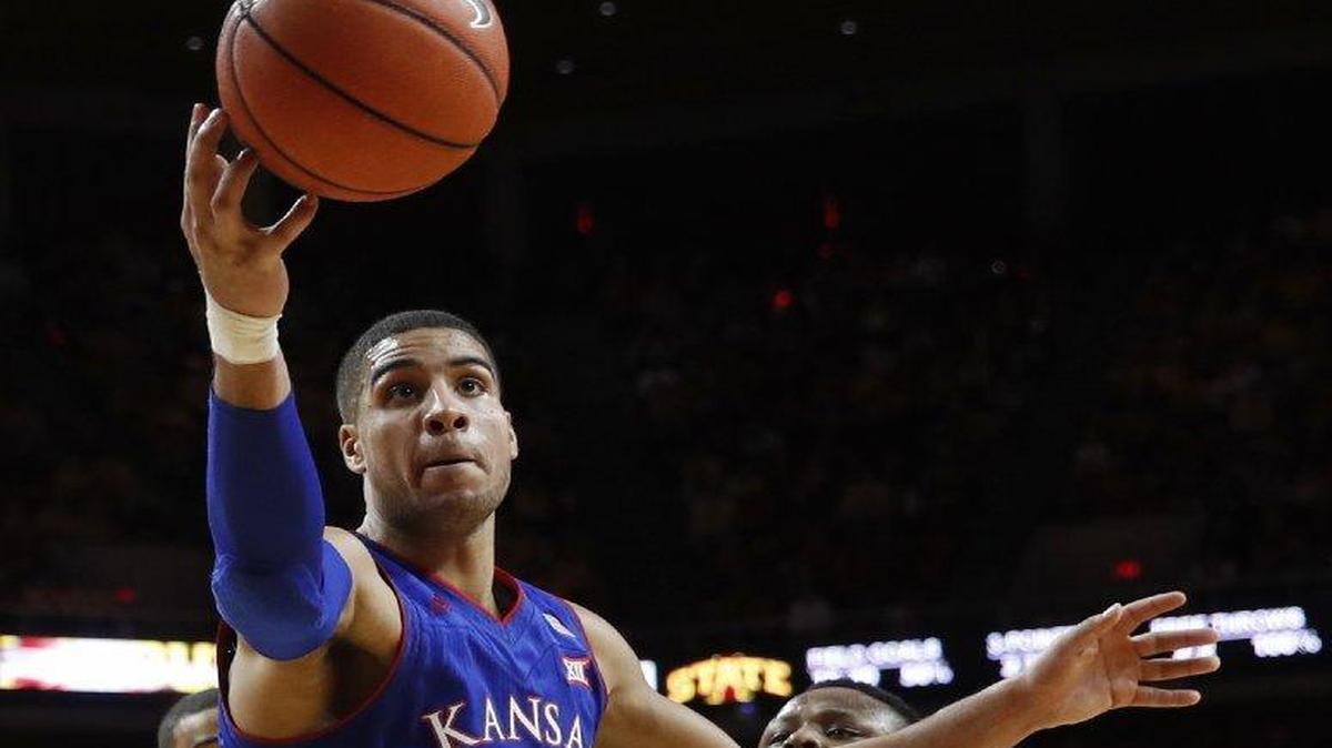 Kansas’ Landen Lucas had 14 points and six rebounds against Iowa State on Monday in Ames, Iowa.