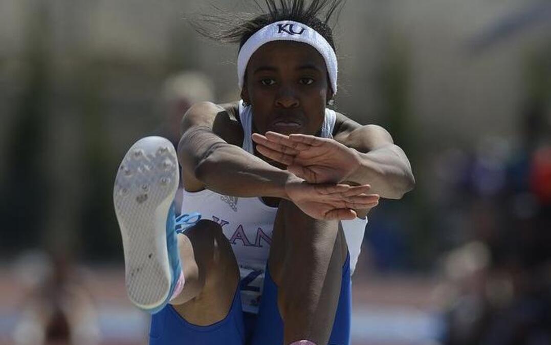 
Kansas’ Sydney Conley is one of the favorites to win an NCAA long-jump title this June. 
