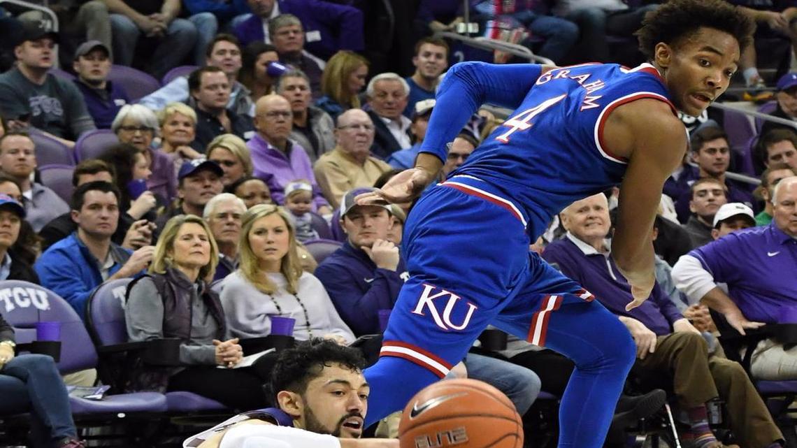 Kansas guard Devonte Graham (right) has made it a big part of his game to get out ahead on the fastbreak.