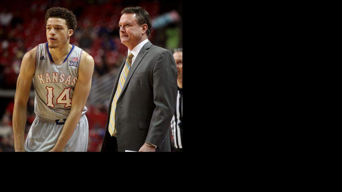 
Kansas coach Bill Self talked with Brannen Greene during Tuesday’s game against Texas Tech.
