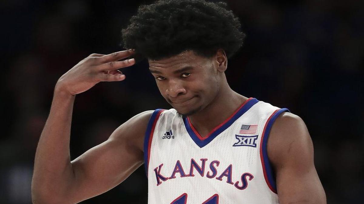 KU’s Josh Jackson reacted after hitting a three-pointer against Duke during the second half of Tuesday night’s game in New York.