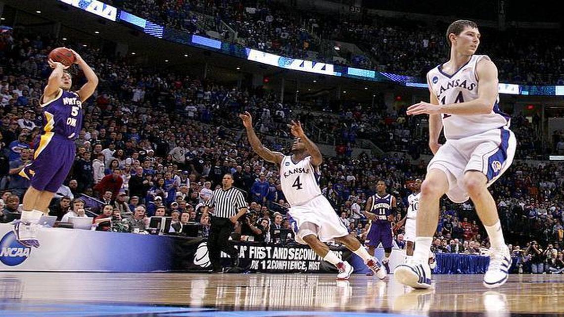 Northern Iowa guard Ali Farokhmanesh, far left, was wide-open when he popped a three near the end of the game in the second round of the 2010 Midwest Regional in Oklahoma City.