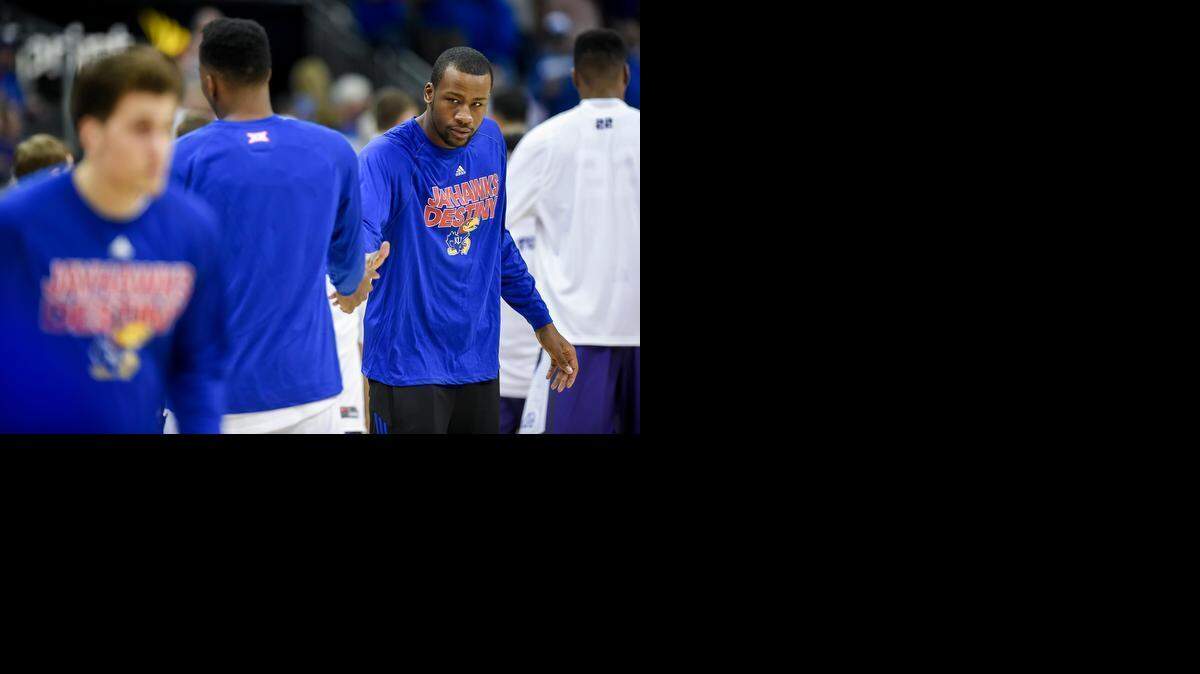 Kansas  forward Cliff Alexander watched the Jayhawks during warmups prior to  game action against the TCU Horned Frogs on Thursday afternoon at the Big 12 Tournament at the Sprint Center.