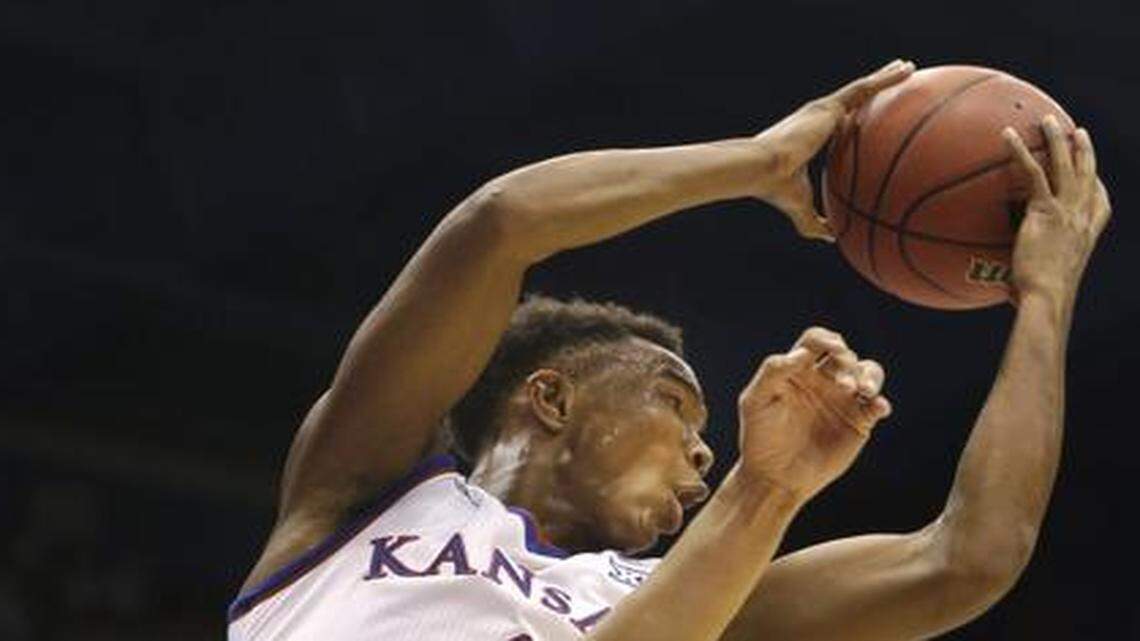 
Kansas guard Devonte Graham rebounded over UC Santa Barbara guard Michael Bryson during a game in November.
