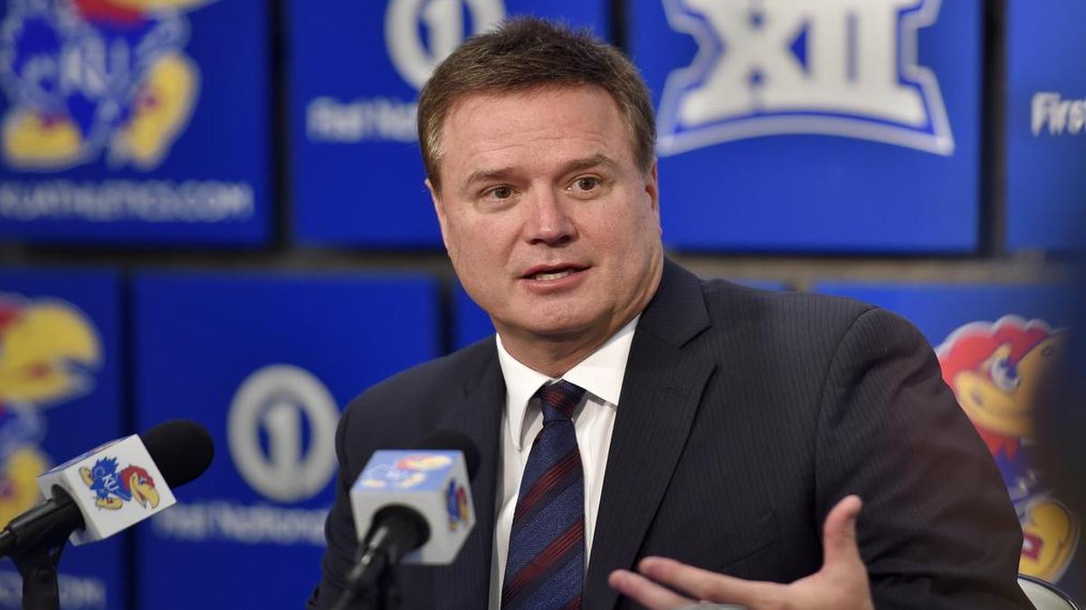 Kansas coach Bill Self spoke with the reporters during the Jayhawks annual media day at Allen Fieldhouse last week.