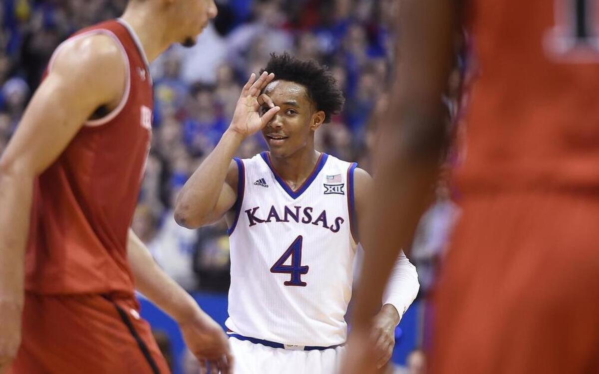 KU's Devonte' Graham splashed a three-pointer late in the Jayhawks win over Texas Tech earlier this season at Allen Fieldhouse.