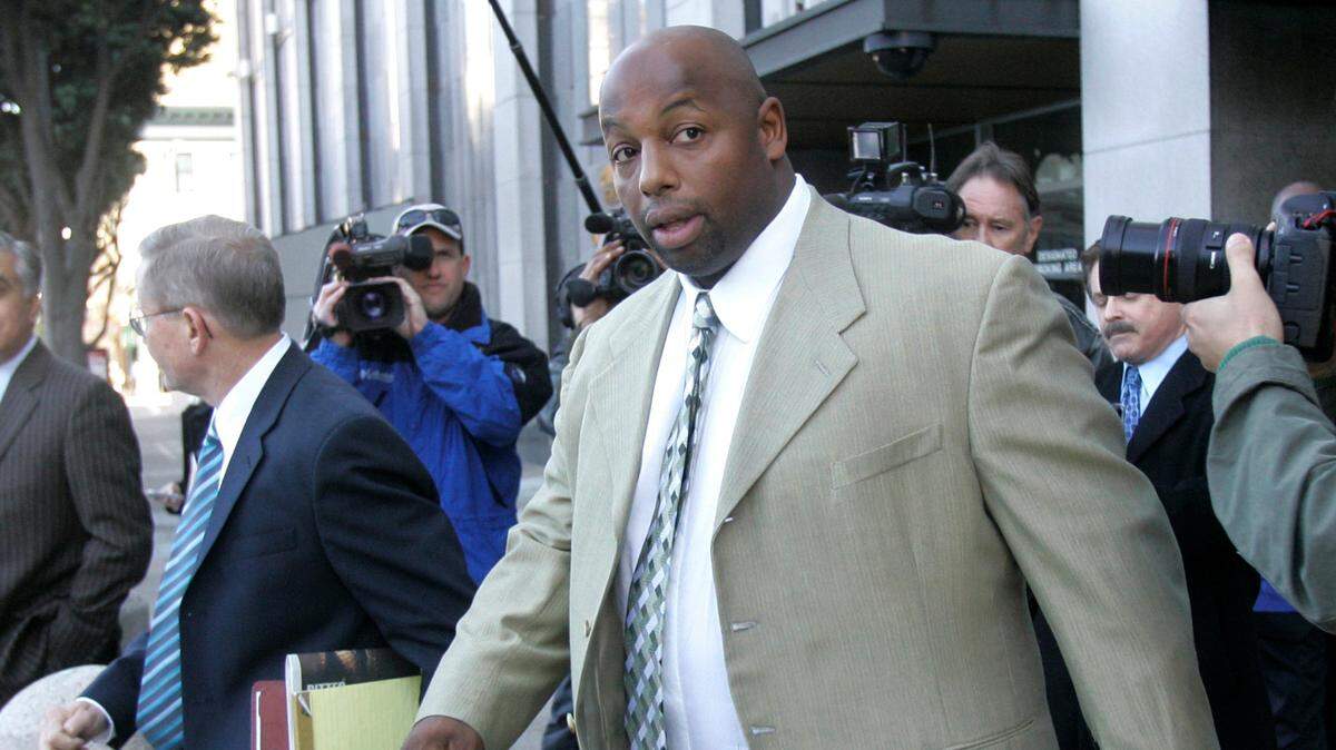 In this Jan. 18, 2008, file photo, former NFL football player Dana Stubblefield leaves a federal courthouse in San Francisco. Stubblefield was convicted Monday, July 27, 2020, of the rape of a developmentally disabled woman after, prosecutors said, he lured the victim to his home with the promise of a babysitting job. A jury found Stubblefield, 49, guilty of rape by force, oral copulation by force and false imprisonment, and acquitted him of raping a person incapable of giving consent, the San Francisco Chronicle reported. Jurors also found that Stubblefield used a gun during the assault, prosecutors said.