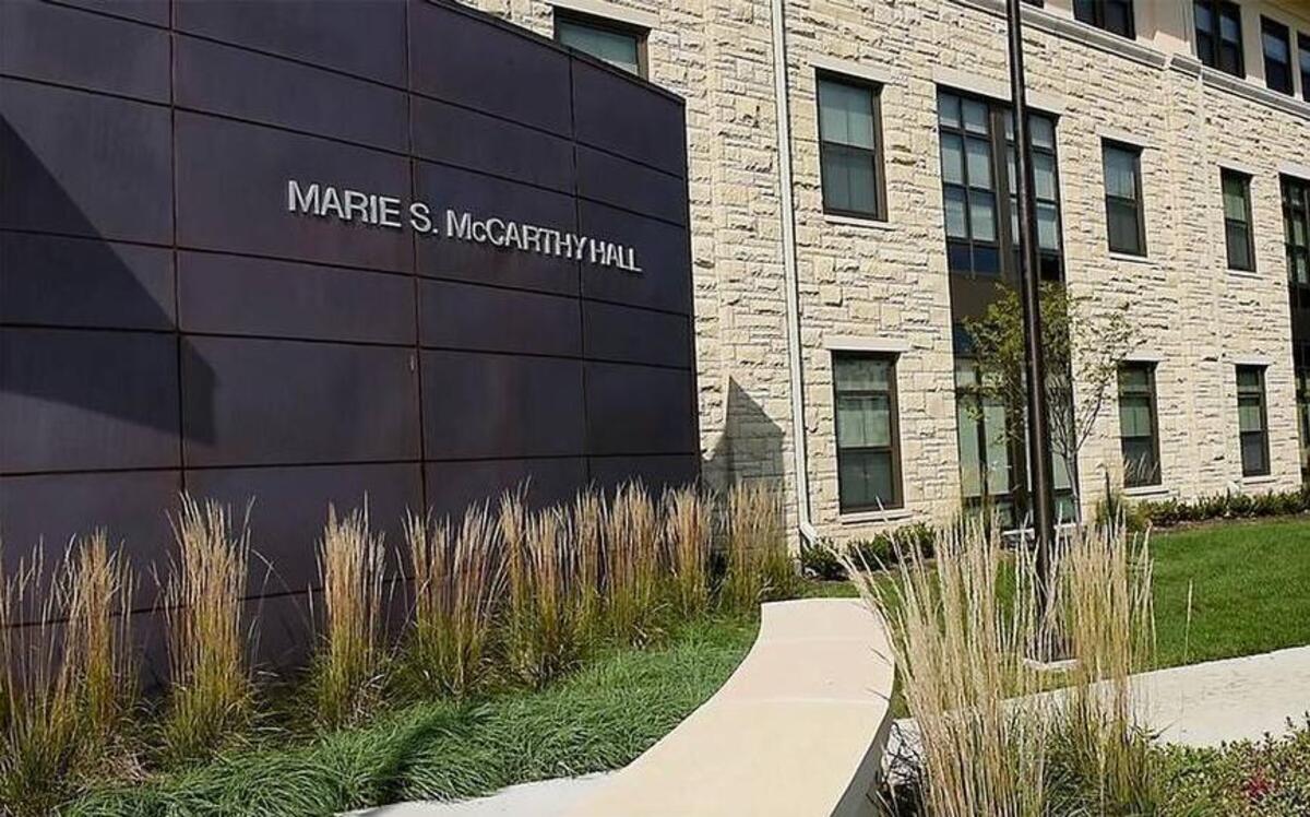 McCarthy Hall is just to the south of Allen Fieldhouse on the University of Kansas campus in Lawrence.