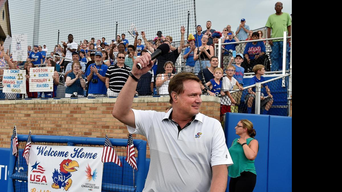 
Hoglund Ballpark hosted a welcoming party for coach Bill Self and the gold-medal-winning Team USA, which was comprised mostly of Kansas Jayhawks. 
