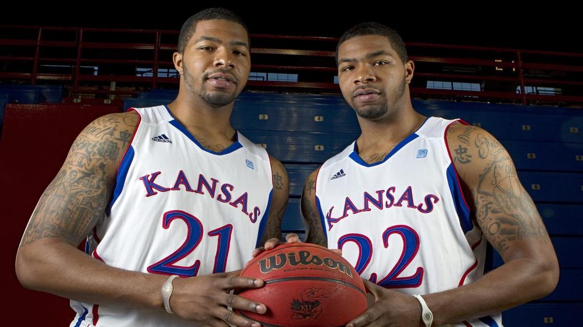 Marcus Morris, right, and his brother Markieff Morris during their KU days.