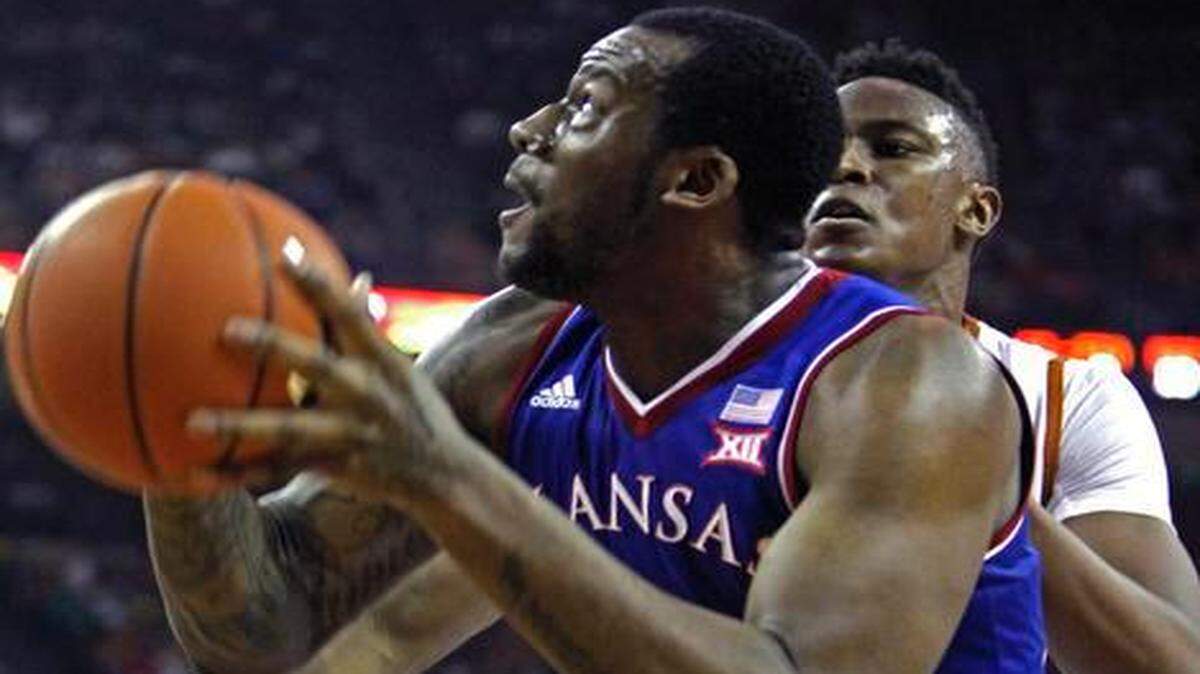 
Kansas forward Cliff Alexander looked to shoot against Texas forward Myles Turner on Saturday during Kansas’ 75-62 win in Austin, Texas.


