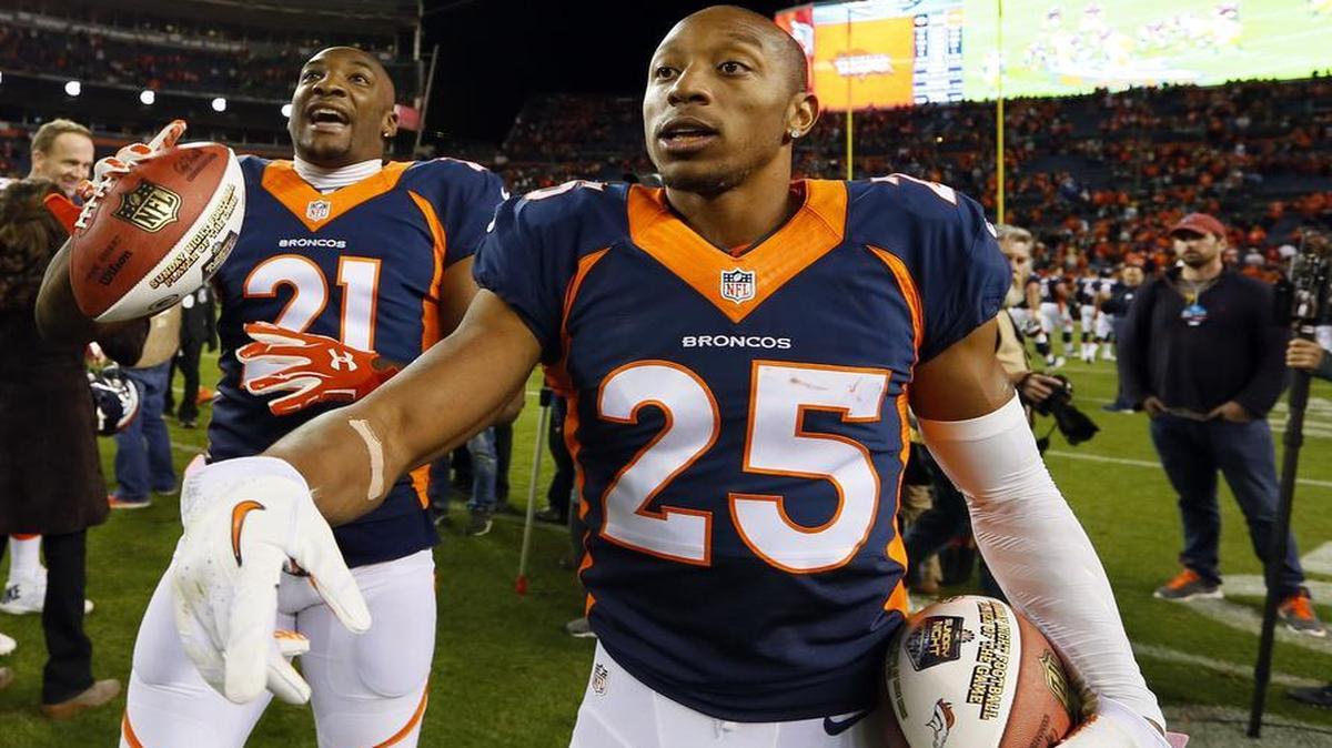 Broncos cornerbacks Chris Harris (right) and Aqib Talib were also stars at Kansas.
