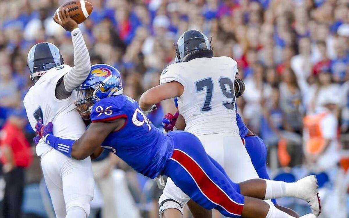 Kansas defensive tackle Daniel Wise almost sacked Rhode Island quarterback Wesley McKoy in the Jayhawks’ season opener.