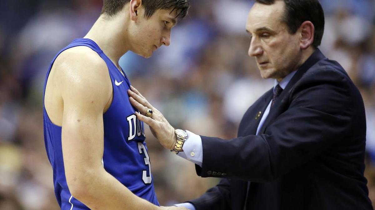 Duke guard Grayson Allen and coach Mike Krzyzewski